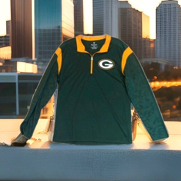 Green Bay Packers Men's Large 1/4 Zip Long Sleeve Sports Shirt in Green & Yellow - Picture 1 of 8